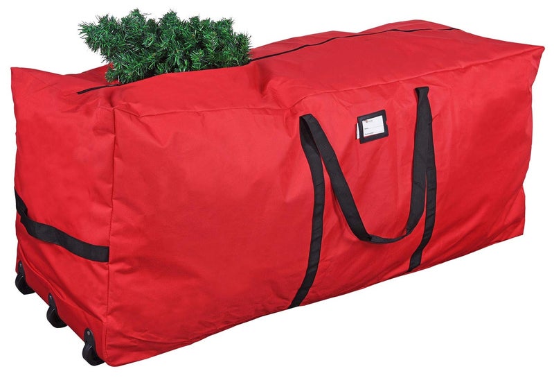 ProPik Christmas Rolling Tree Storage Bag, Fits Up to 9 Ft Tall Disassembled Trees, 28" X 16.5" X 60", Extra Large Heavy Duty Storage Container with Wheels & Handles, 600D Oxford (Red) - Image 1